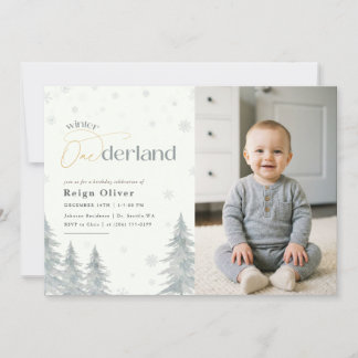 Winter Onederland Kid Photo First Birthday Party Einladung