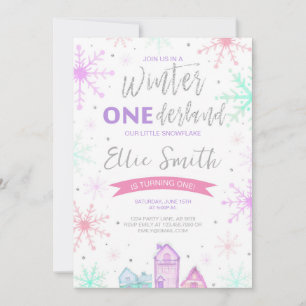 Winter Onederland Lila, Blau und Rosa Einladung