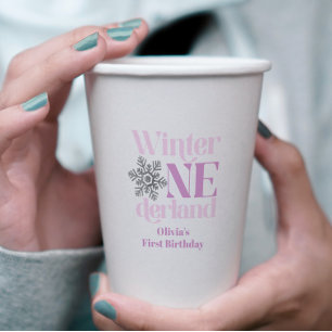 Winter Onederland Lila Schneeblume 1. Geburtstag Pappbecher