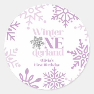 Winter Onederland Lila Schneeblume 1. Geburtstag Runder Aufkleber