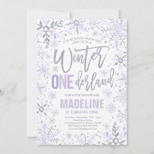 Winter ONEderland Lila Silver Snowflake Geburtstag Einladung