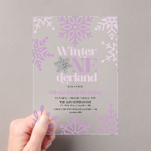 Winter Onederland Lila Snowflake 1. Geburtstag Acryleinladungen