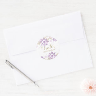 Winter Onederland Lila und Gold Schneeflocke Runder Aufkleber
