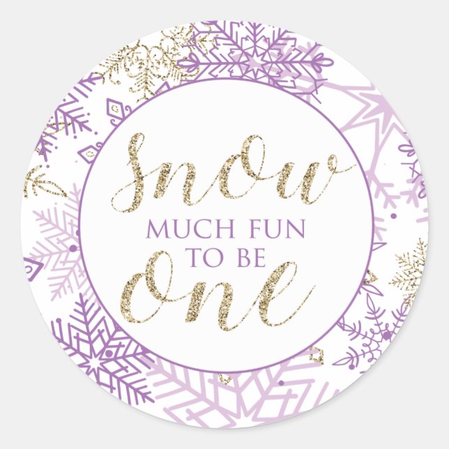 Winter Onederland Lila und Gold Snowflake Runder Aufkleber (Vorderseite)