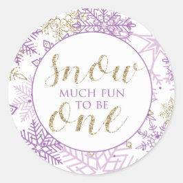 Winter Onederland Lila und Gold Snowflake Runder Aufkleber