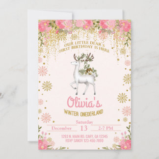 Winter Onederland Mädchen 1. erster Geburtstag ein Einladung