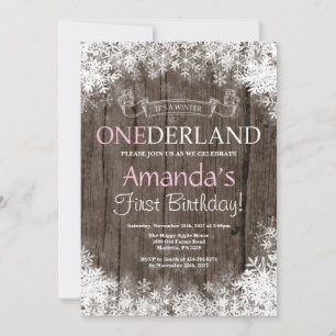 Winter Onederland Mädchen 1. Geburtstagseinladung Einladung