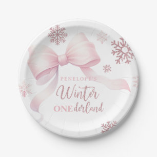 Winter Onederland Mädchen mit rosa Schleife 1. Geb Pappteller