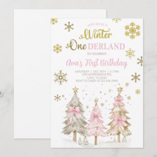 Winter ONEderland Mädchen Weihnachten Geburtstagse Einladung