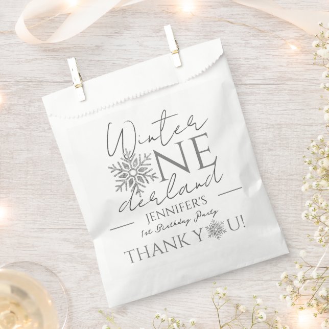 Winter ONEderland Minimalistisch Silver 1. Geburts Geschenktütchen (Ausgeschnitten)