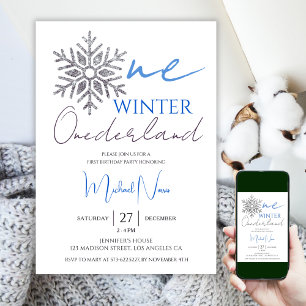 Winter ONEderland Minimalistischer Junge 1. Gebu Einladung