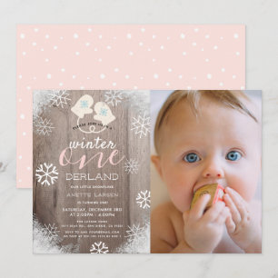 Winter Onederland Mittens Girl Pink 1. Geburtstag Einladung