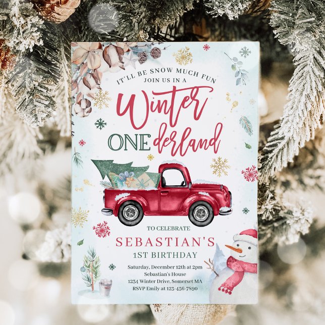 Winter ONEderland Navy Winter Truck Snowman Party Einladung (Von Creator hochgeladen)