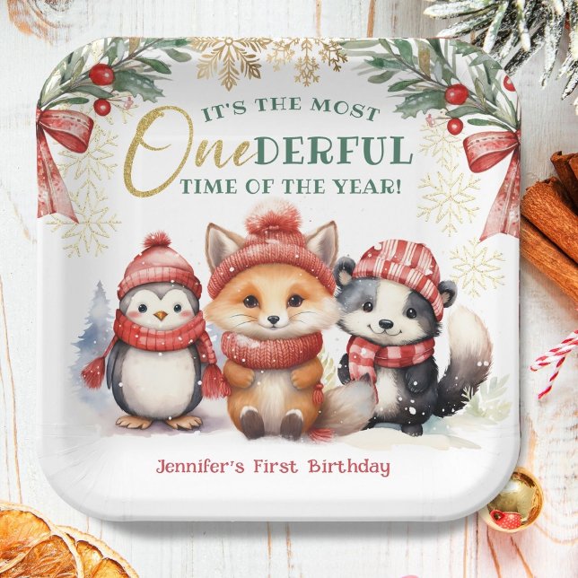 Winter Onederland Niedlich Snow Animals 1. Geburts Pappteller (Von Creator hochgeladen)