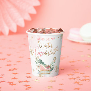 Winter Onederland Party Pink Gold Girl Geburtstag Pappbecher