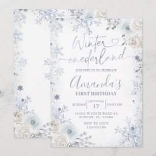 Winter Onederland Pastell Blue Snowflake Geburtsta Einladung