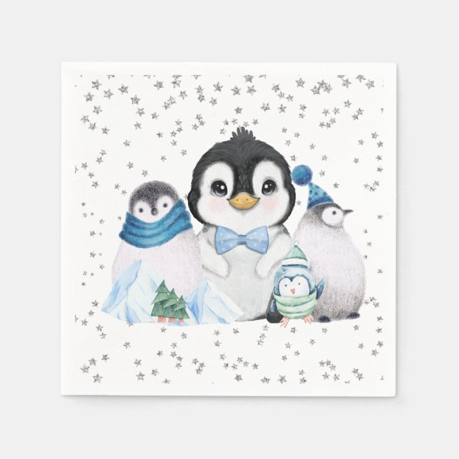 Winter Onederland Penguin Birthday Serviette (Vorderseite)
