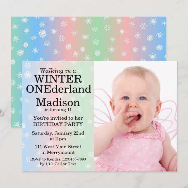 Winter Onederland Photo personnalisée Invitation A (Devant / Derrière)