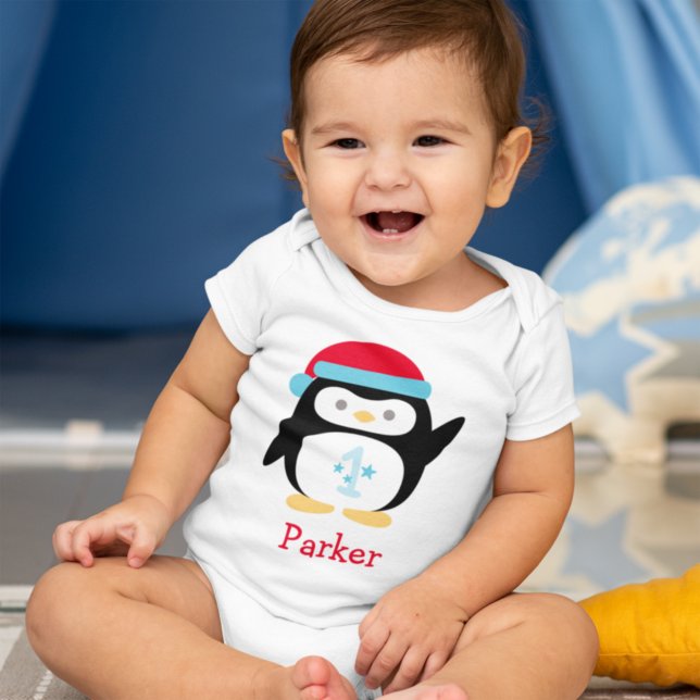 Winter ONEderland Pinguin Monogram Erster Geburtst Baby Strampler (Von Creator hochgeladen)