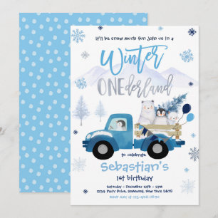 Winter ONEderland Pinguin Polar Bear Geburtstag Einladung