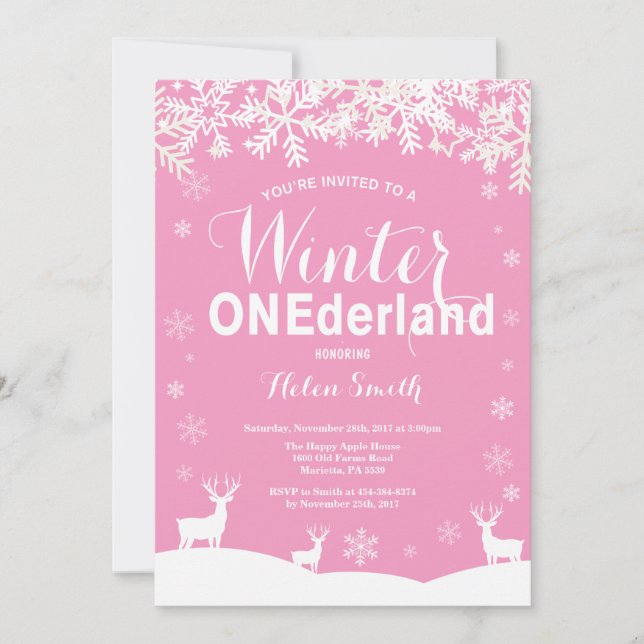 Winter Onederland Pink 1ère invitation anniversair (Devant)