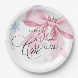 Winter ONEderland Pink Bow 1st Birthday Party Pappteller