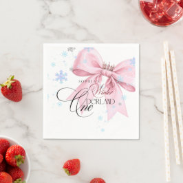 Winter ONEderland Pink Bow 1st Birthday Party Serviette