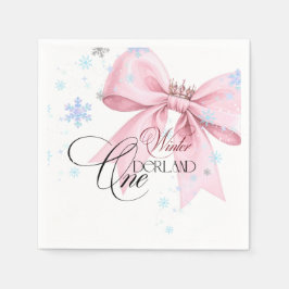 Winter ONEderland Pink Bow 1st Birthday Party Serviette