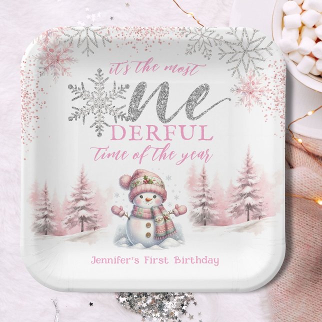 Winter ONEderland Pink Girl Weihnachten 1. Geburts Pappteller (Von Creator hochgeladen)