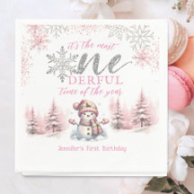 Winter ONEderland Pink Girl Weihnachten 1. Geburts
