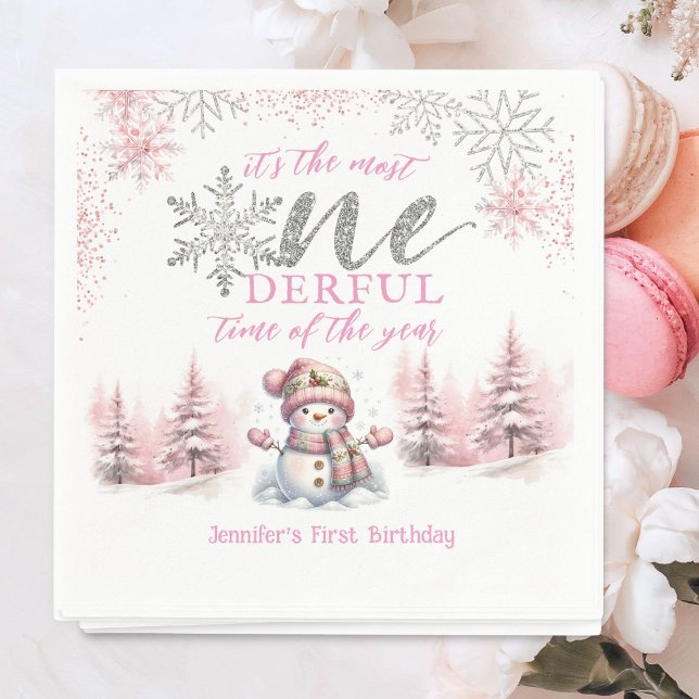 Winter ONEderland Pink Girl Weihnachten 1. Geburts Serviette (Von Creator hochgeladen)