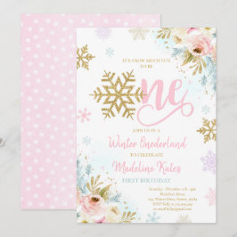 Winter ONEderland Pink & Gold Floral 1. Geburtstag Einladung