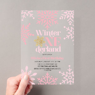 Winter Onederland Pink Gold Schneeflocke 1. Geburt Acryleinladungen