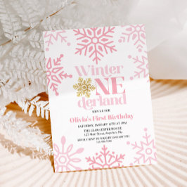 Winter Onederland Pink Gold Snowflake 1. Geburtsta Einladung