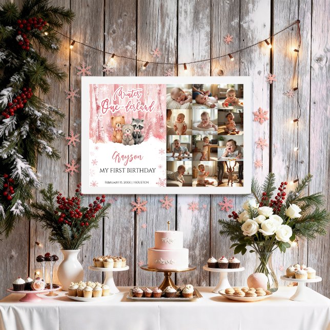 Winter Onederland Pink My First Year Photo Sign Poster (Von Creator hochgeladen)