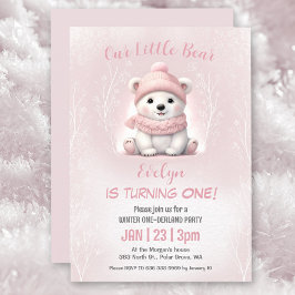 Winter Onederland Pink Polar Bear 1. Geburtstag Einladung