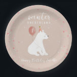 Winter Onederland Pink Polar Bear 1. Geburtstag Pappteller<br><div class="desc">Wintergeburtstag in Onederland mit Eisbär mit rosa Ballon in rosa Party,  hellrosa Hintergrund mit Schneefach und Konfetti.</div>