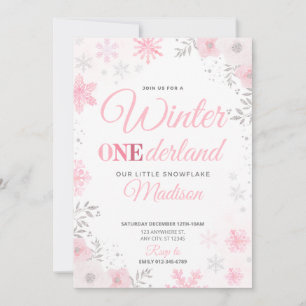 Winter ONEderland Pink Schneeflocke 1. Einladung