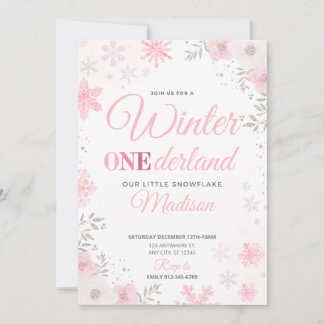 Winter ONEderland Pink Schneeflocke 1. Einladung