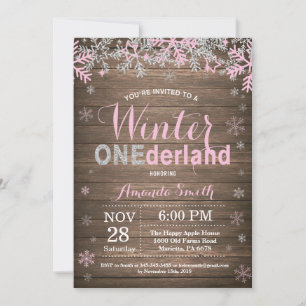 Winter Onederland Pink Silber Mädchen 1. Geburtsta Einladung