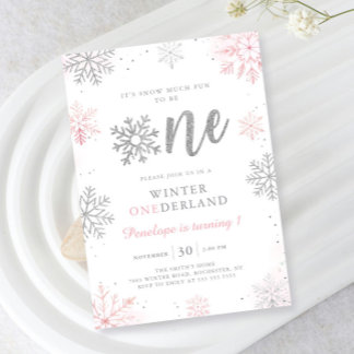 Winter Onederland Pink Silver Erster Geburtstag Einladung