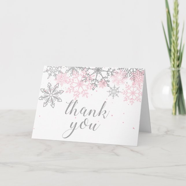 Winter Onederland Pink Silver Schneeflocke Vielen  Karte (Vorderseite)