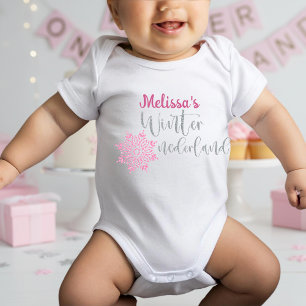 Winter Onederland Pink Silver Snowflake Baby Strampler