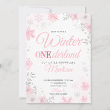 Winter ONEderland Pink Snowflake 1. Einladung
