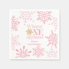 Winter Onederland Pink Snowflake 1. Geburtstag Serviette