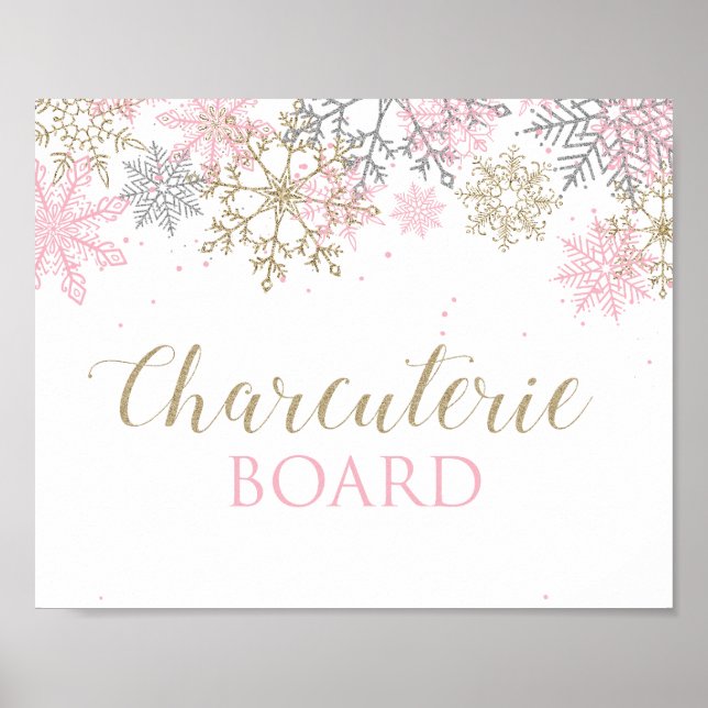 Winter Onederland Pink Snowflake Charcuterie-Zeich Poster (Vorne)