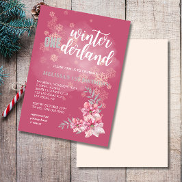 Winter onederland pink snowflake pink poinsettia einladung