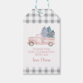 Winter Onederland Pink Truck Kariert Geschenkanhänger