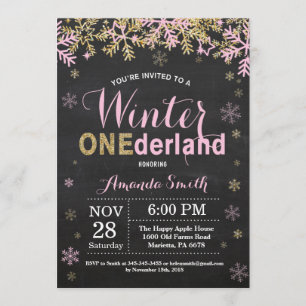 Winter Onederland Pink und Gold Girl am 1. Geburts Einladung
