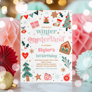 Winter ONEderland Pink Weihnachten Geburtstagspart Einladung